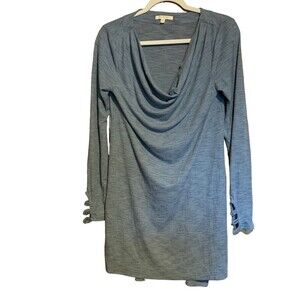 Pure + Good Anthropologie Size Medium Blue Marled Cowl Neck Tunic Top Blouse